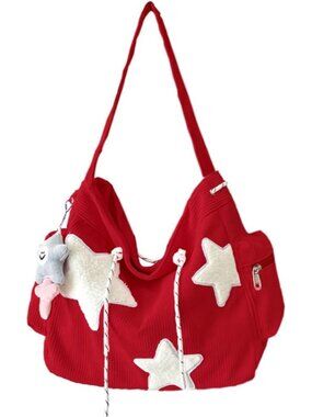 Women's Red Zipper Crossbody Aesthetic Corduroy Cute Shoulder Hobo Handbag